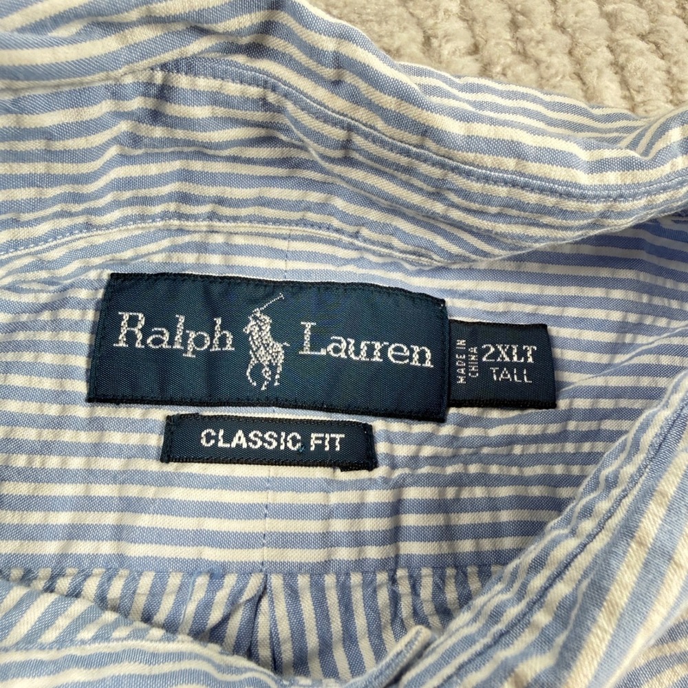 Ralph Lauren Button Down Mens 2XLT Seersucker Short Sleeve Resort Cruise Preppy - Picture 7 of 12